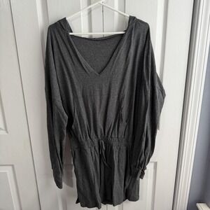 Gray V Neck Long Sleeve Romper With Pockets Travel Comfy Cozy Minimalist Preppy